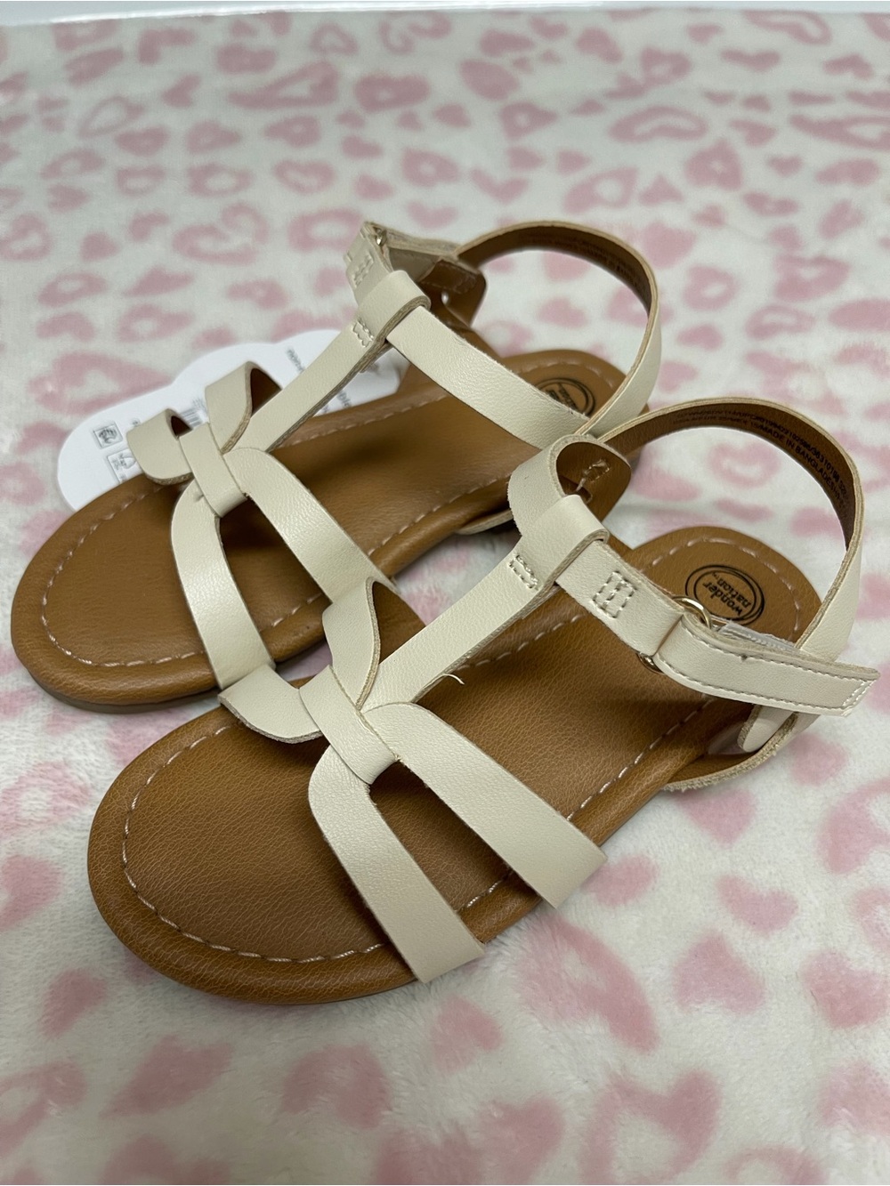 Kids Cream T-Strap Sandals
